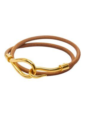 Hermes Jumbo 2 Bracelet Choker Brown Gold Plated Leather 1-